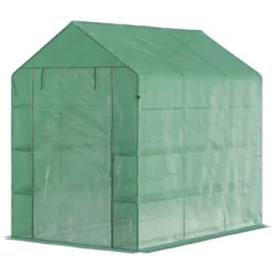 Outsunny 84.25" X 56.25" X 76.75" Walk-in Greenhouse, 3-Tier Shelves, Steel Frame Hot House, Roll-Up Zipper Door For Flowers, Vegetables, Green 9 Outsunny 84.25" X 56.25" X 76.75" Walk-in Greenhouse, 3-Tier Shelves, Steel Frame Hot House, Roll-Up Zipper Door For Flowers, Vegetables, Green -Garden & Outdoors GUEST 8224da17 dac6 4ae7 ac07 e18ea9888439