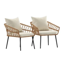 Merrick Lane Set Of Two Indoor/Outdoor Boho Style Open Weave Rattan Rope Patio Chairs With Cushions 18 Merrick Lane Set Of Two Indoor/Outdoor Boho Style Open Weave Rattan Rope Patio Chairs With Cushions -Garden & Outdoors GUEST 82b1ce77 837c 4493 9b60 94d525d45141