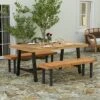 Merrick Lane Solid Acacia Wood Dining Table In A Natural Finish With Black Metal Legs For Indoor And Outdoor Use -Garden & Outdoors GUEST 83ce8c71 b02d 42ab ae4c 7977492b5784