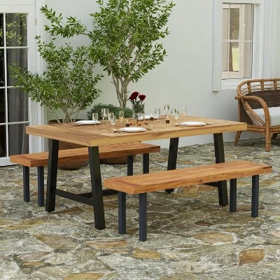 Merrick Lane Solid Acacia Wood Dining Table In A Natural Finish With Black Metal Legs For Indoor And Outdoor Use 3 Merrick Lane Solid Acacia Wood Dining Table In A Natural Finish With Black Metal Legs For Indoor And Outdoor Use