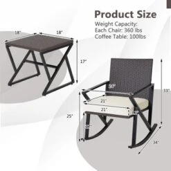 Costway 3PCS Patio Rattan Wicker Rocking Chairs Table Bistro Set Cushioned Rocker Garden -Garden & Outdoors GUEST 844b90a6 48f3 4761 8a70 b7882392d999