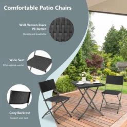 Tangkula 3PCS Patio Bistro Set Folding Wicker Chairs & Table Outdoor Patio Furniture Set -Garden & Outdoors GUEST 84cca26e a684 45c0 b2ca b8d29cba2379