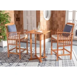 Pate 3pc Bistro Set - Natural/Beige/Navy - Safavieh