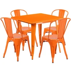 Flash Furniture Commercial Grade 31.5" Square Metal Indoor-Outdoor Table Set With 4 Stack Chairs -Garden & Outdoors GUEST 89cd9c45 05cc 403b 982a 3cb67821ce0b