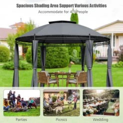 Tangkula 11.5'Outdoor Patio Round Dome Gazebo Canopy Shelter Double Roof Steel Gray -Garden & Outdoors GUEST 8b17e8d9 f2c8 498a 8923 fc9b9a887b7e