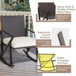Costway 3PCS Patio Rattan Wicker Rocking Chairs Table Bistro Set Cushioned Rocker Garden -Garden & Outdoors GUEST 8b305c9f e48c 46de 8c66 c164e9e15405