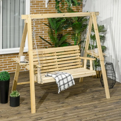 Outsunny 2-Seat Outdoor Swing Chair, Porch Swing With Stand And Side Tables, For Garden, Poolside, Backyard 3 Outsunny 2-Seat Outdoor Swing Chair, Porch Swing With Stand And Side Tables, For Garden, Poolside, Backyard