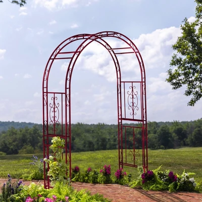 Evergreen Montebello Iron Garden Arbor, Americana Red- 53 X 84 X 23 Inches Fade And Weather Resistant Outdoor Decor 4 Evergreen Montebello Iron Garden Arbor, Americana Red- 53 X 84 X 23 Inches Fade And Weather Resistant Outdoor Decor - Image 2