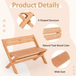 Costway Patio Folding Chair Solid Teak Wood Slatted Seat Natural Portable Outdoor -Garden & Outdoors GUEST 906d0db2 a951 4c82 989d 1bc738002849