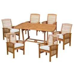 7pc Acacia Wood Patio Dining Set With Cushions - Saracina Home -Garden & Outdoors GUEST 9072023e f892 4abd acae 5ef356f7347a