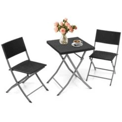 Tangkula 3PCS Patio Bistro Set Folding Wicker Chairs & Table Outdoor Patio Furniture Set -Garden & Outdoors GUEST 90a6b2d4 dfcb 4c1e bb91 5eb598d87e04
