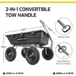 Gorilla Carts 1500 Pound Capacity Super Heavy Duty Poly Yard Garden Steel Dump Utility Wheelbarrow Wagon Cart With 2 In 1 Towing ATV Handle, Black -Garden & Outdoors GUEST 9187b64c 2ea7 4129 9d25 a90bbe08ec07