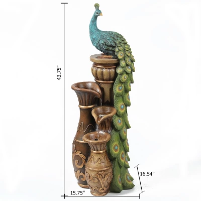 LuxenHome Peacock And Urns Resin Outdoor Fountain With LED Lights 7 LuxenHome Peacock And Urns Resin Outdoor Fountain With LED Lights - Image 5