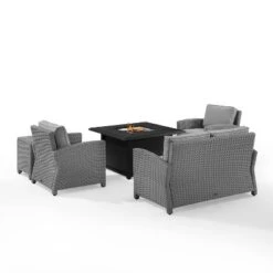 Bradenton 5pc Wicker Sofa Set With Fire Table - Gray - Crosley -Garden & Outdoors GUEST 938e0071 d190 4cad 80c7 84fc59b558c7