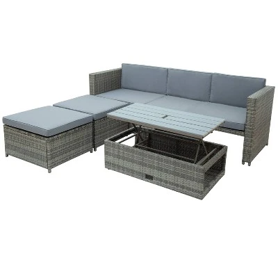 4pc Outdoor Wicker Conversation Sectional Set With Cushions - Gray - GODEER 18 4pc Outdoor Wicker Conversation Sectional Set With Cushions - Gray - GODEER - Image 16
