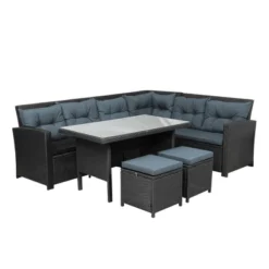 6pc Wicker Patio Conversation Set With Glass Table Ottomans & Cushions - Black/Dark Gray - GODEER 22 6pc Wicker Patio Conversation Set With Glass Table Ottomans & Cushions - Black/Dark Gray - GODEER -Garden & Outdoors GUEST 947984c7 2368 4ed8 b229 9c55e0b419ec