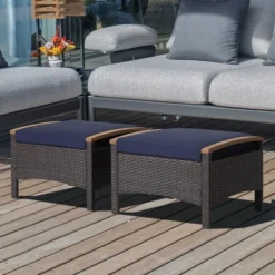 Costway Set Of 2 Patio Rattan Ottoman Footrest Cushions Wooden Handle Off WhiteBrownRedNavy -Garden & Outdoors GUEST 95571d5c 7b3e 457b 8426 3317d743bfb2