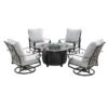 5pc Set With 44" Round Outdoor Aluminum Fire Table & Four Swivel Rocking Chairs & Wind Blocker Lid - Oakland Living