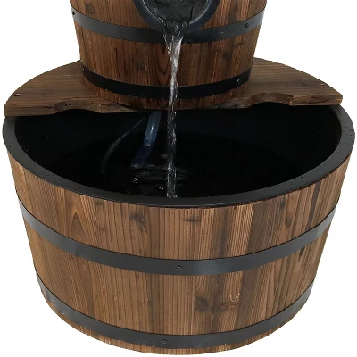 Sunnydaze Decor Sunnydaze 23"H Electric Fir Wood 2-Tier Farmhouse Barrel With Metal Decorative Hand Pump Outdoor Water Fountain 6 Sunnydaze Decor Sunnydaze 23"H Electric Fir Wood 2-Tier Farmhouse Barrel With Metal Decorative Hand Pump Outdoor Water Fountain - Image 4