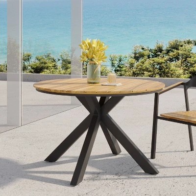 Soto Round Outdoor Acacia Wood Dining Table Teak/Black - Christopher Knight Home 4 Soto Round Outdoor Acacia Wood Dining Table Teak/Black - Christopher Knight Home - Image 2