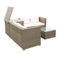 4pc Wicker Patio Sectional Seating Set With Cushions - Gray/Beige - GODEER 23 4pc Wicker Patio Sectional Seating Set With Cushions - Gray/Beige - GODEER -Garden & Outdoors GUEST 9671c572 8de5 4c64 8968 78122a666da3