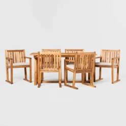 Saracina Home 7pc Modern Slatted Acacia Outdoor Dining Set With Trapezoid Legs 13 Saracina Home 7pc Modern Slatted Acacia Outdoor Dining Set With Trapezoid Legs -Garden & Outdoors GUEST 9889baa9 16cd 49e5 96b0 15f22df1dab4