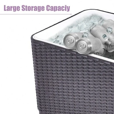 Costway Outdoor Rattan 80QT Party Portable Rolling Cooler Cart Ice Beer Beverage Chest 8 Costway Outdoor Rattan 80QT Party Portable Rolling Cooler Cart Ice Beer Beverage Chest - Image 6