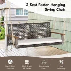 Tangkula 2-Seat Rattan Porch Swing Chair Outdoor Wicker Swing Bench W/ Seat Cushion -Garden & Outdoors GUEST 9939568c c044 492d bf22 ca31c6ddc6d2