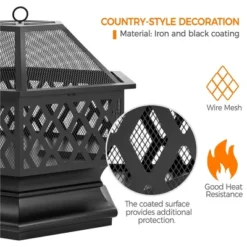 Yaheetech 26" Steel Fire Pit Outdoor Fireplace, Black -Garden & Outdoors GUEST 9a3bdbc6 da54 454b 96c6 ca6fdd641483
