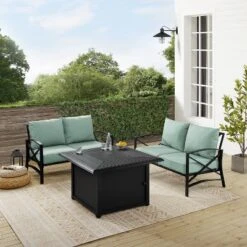 Kaplan 3pc Outdoor Conversation Set With Fire Table & 2 Loveseats - Mist - Crosley -Garden & Outdoors GUEST 9a9365f7 07bf 40bf 9145 a2473e52c13a