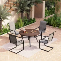 48" Metal Round Dining Table With 1.97" Umbrella Hole - Black - Captiva Designs -Garden & Outdoors GUEST 9a9d0983 dca1 4e11 8fc9 a4500b1cef14