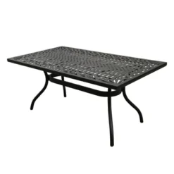 7pc Patio Dining Set With 68" Modern Ornate Outdoor Mesh Aluminum Rectangular Table & Checker Chairs - Black - Oakland Living