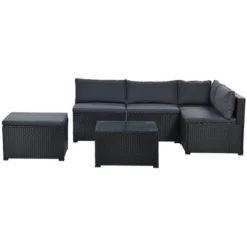 6pc Wicker Patio Conversation Set With Cushions - Black/Gray - GODEER -Garden & Outdoors GUEST 9bd3ea7e ae32 47a3 b09f 59232b79b7b7