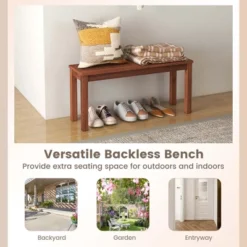 Costway Patio Backless Bench 2-Seater Outdoor Dining Bench Solid Wood Garden Backyard -Garden & Outdoors GUEST 9c040ad0 50af 4c33 b19a 78aaf6fc98a8