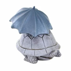 Roman Turtle With Umbrella - One Figurine 6.5 Inches - Garden Statue Shell - 18999 - Polyresin - Gray