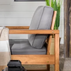 Galia 2pc Square Leg Acacia Wood Chair And Ottoman With Cushions - Brown - Saracina Home 28 Galia 2pc Square Leg Acacia Wood Chair And Ottoman With Cushions - Brown - Saracina Home -Garden & Outdoors GUEST 9ff6703f 494c 4b96 9dac b82d4bc86e58