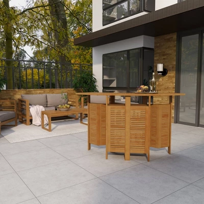 Patio Bar Table Teak - Olivia & May 18 Patio Bar Table Teak - Olivia & May - Image 16