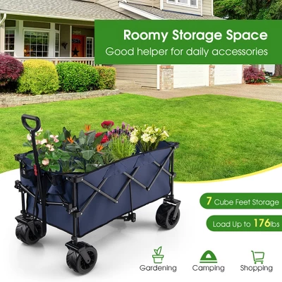 Costway Folding Collapsible Wagon Utility Garden Cart W/ Wide Wheels Adjustable Handle 6 Costway Folding Collapsible Wagon Utility Garden Cart W/ Wide Wheels Adjustable Handle - Image 4