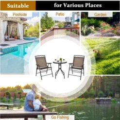 Costway 3 PCS Bistro Conversation Patio Pub Dining Set W/ 2 Folding Chairs & Glass Table -Garden & Outdoors GUEST a043f2d9 bb94 4679 8bba 1e2d980a7457