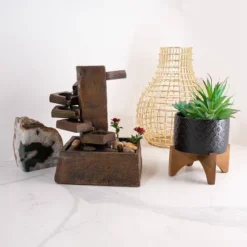 11" Resin Tiered Stone Eternity Tabletop Fountain Brown - Alpine Corporation -Garden & Outdoors GUEST a086506d dab9 4515 8bb2 d5df469f2f1f