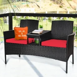Costway Patio Rattan Conversation Set Seat Sofa Cushioned Loveseat Glass Table Chair RedTurquoise -Garden & Outdoors GUEST a0a22d56 8359 4506 9c45 1909b8ed357d
