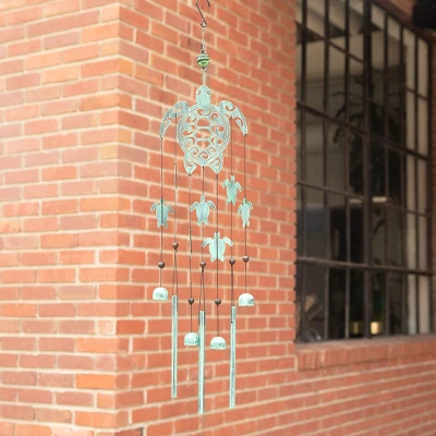 Dawhud Direct 31" H Rustic Sea Green Turtles Wind Chimes 4 Dawhud Direct 31" H Rustic Sea Green Turtles Wind Chimes - Image 2