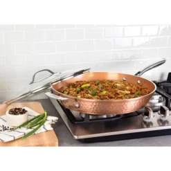 Gotham Steel Hammered 14" Nonstick Family Fry Pan With Helper Handle And Glass Lid