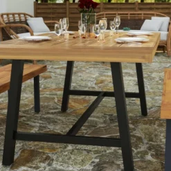 Merrick Lane Solid Acacia Wood Dining Table In A Natural Finish With Black Metal Legs For Indoor And Outdoor Use 13 Merrick Lane Solid Acacia Wood Dining Table In A Natural Finish With Black Metal Legs For Indoor And Outdoor Use -Garden & Outdoors GUEST a1fc0197 53fe 4933 bd6e 4e6289fb2578