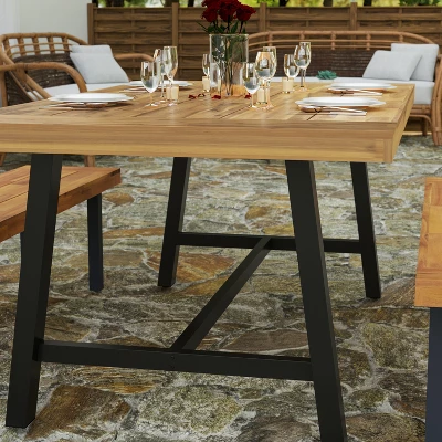 Merrick Lane Solid Acacia Wood Dining Table In A Natural Finish With Black Metal Legs For Indoor And Outdoor Use 5 Merrick Lane Solid Acacia Wood Dining Table In A Natural Finish With Black Metal Legs For Indoor And Outdoor Use - Image 3