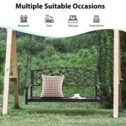 Costway 2-Person Metal Outdoor Porch Swing Hanging Patio Bench 485 Lbs Capacity BlackBrown -Garden & Outdoors GUEST a30ecb6c 2342 447a be3c 1606ed1b5ec9