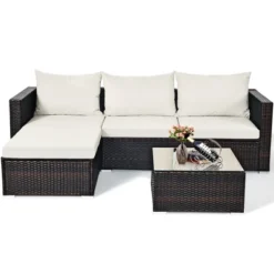 Costway 5PCS Patio Rattan Furniture Set Sectional Conversation Sofa Off White -Garden & Outdoors GUEST a3a4c730 03bb 44dd 878a 3588c2c0a48f