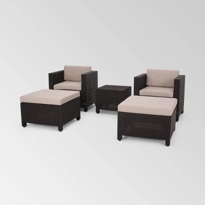 Waverly 5pc Faux Wicker Chat Set Dark Brown/Beige - Christopher Knight Home 3 Waverly 5pc Faux Wicker Chat Set Dark Brown/Beige - Christopher Knight Home
