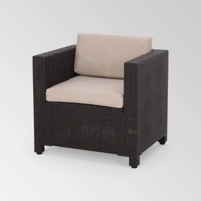 Waverly 5pc Faux Wicker Chat Set Dark Brown/Beige - Christopher Knight Home 4 Waverly 5pc Faux Wicker Chat Set Dark Brown/Beige - Christopher Knight Home - Image 2