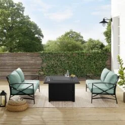 Kaplan 3pc Outdoor Conversation Set With Fire Table & 2 Loveseats - Mist - Crosley -Garden & Outdoors GUEST a59c9b26 4951 4344 8d4c 19e5a8f6d1a5